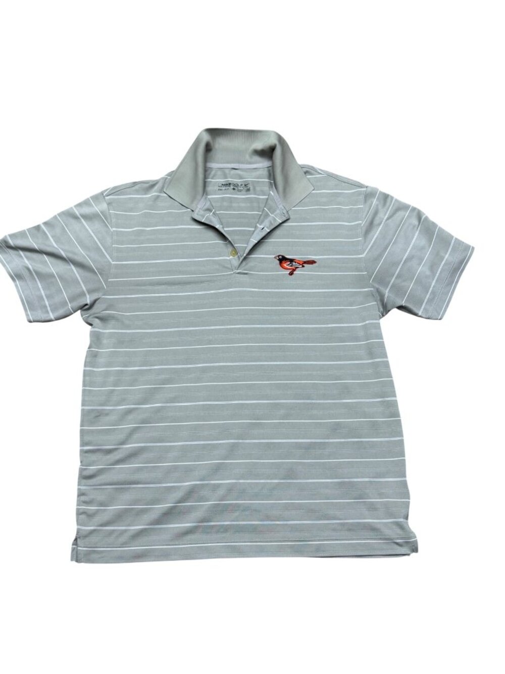 Nike Golf Baltimore Orioles MLB M Dri-Fit Gray Striped Polo Shirt Rare Casual Os